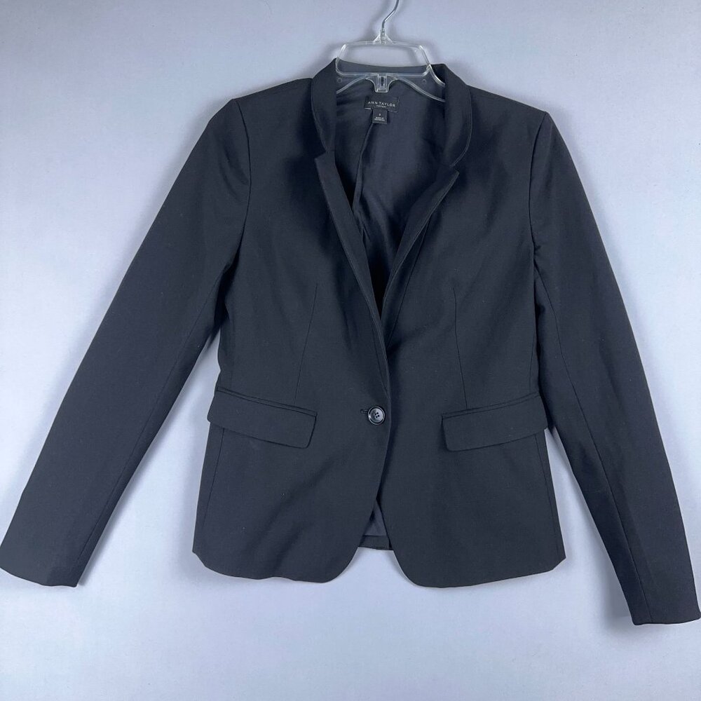 Ann Taylor Blazer Coat Womens Size 0 Single Breasted Long Sleeves Black